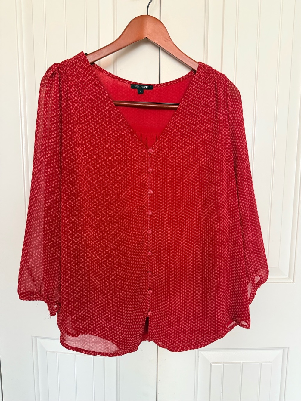 PaperMoon Red Microdot V-Neck Blouse